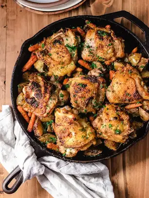 Cast-Iron Skillet Chicken and Vegetables Dinner
