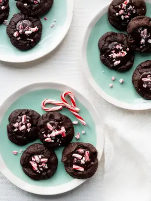 Chocolate Peppermint Thumbprint Cookies