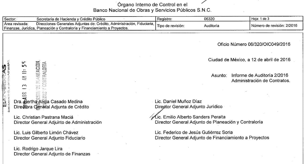 Documento de BANOBRAS que muestra el año en que Jarque Lira fue director general adjunto, el mismo año que Paulina Moreno