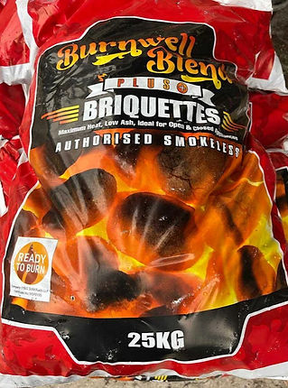 Smokeless briquettes 25kg bag, ready for a customer