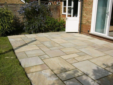 Newly installed sandstone patio bespoke for a customer