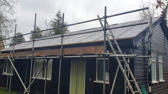 Scaffolding installed for a roof refurbishment project