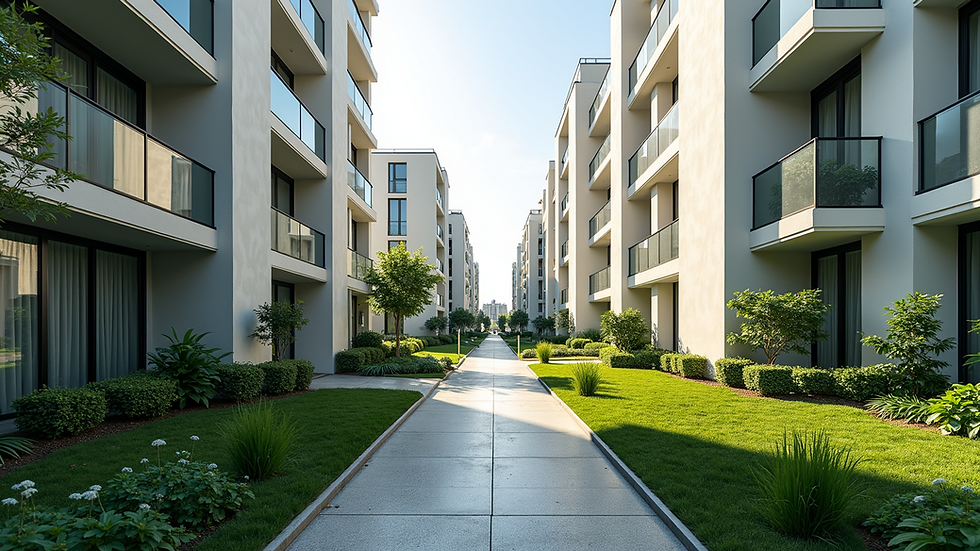 Wide angle view of urban development with green spaces
