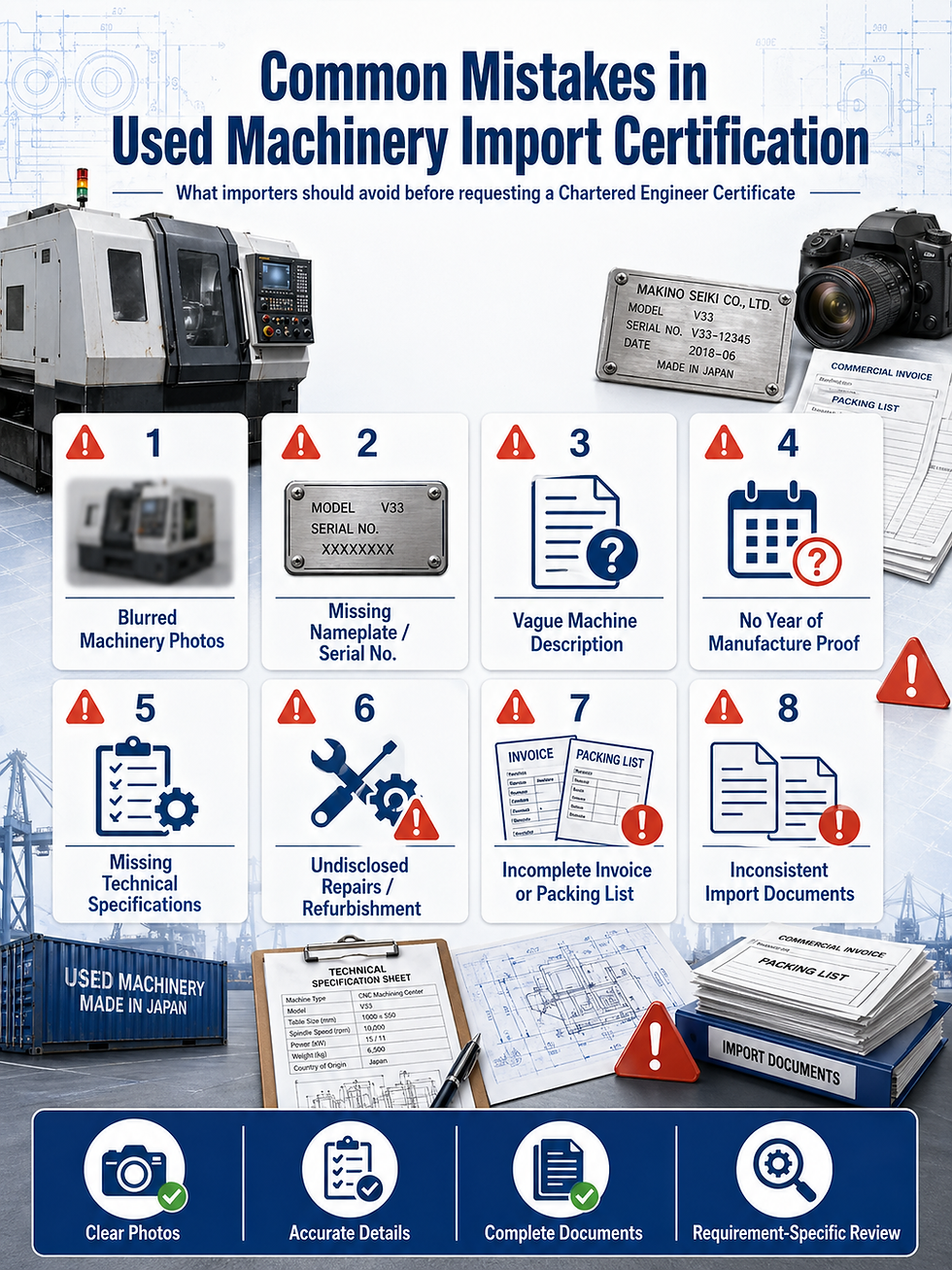 common mistakes in used machinery import certificate