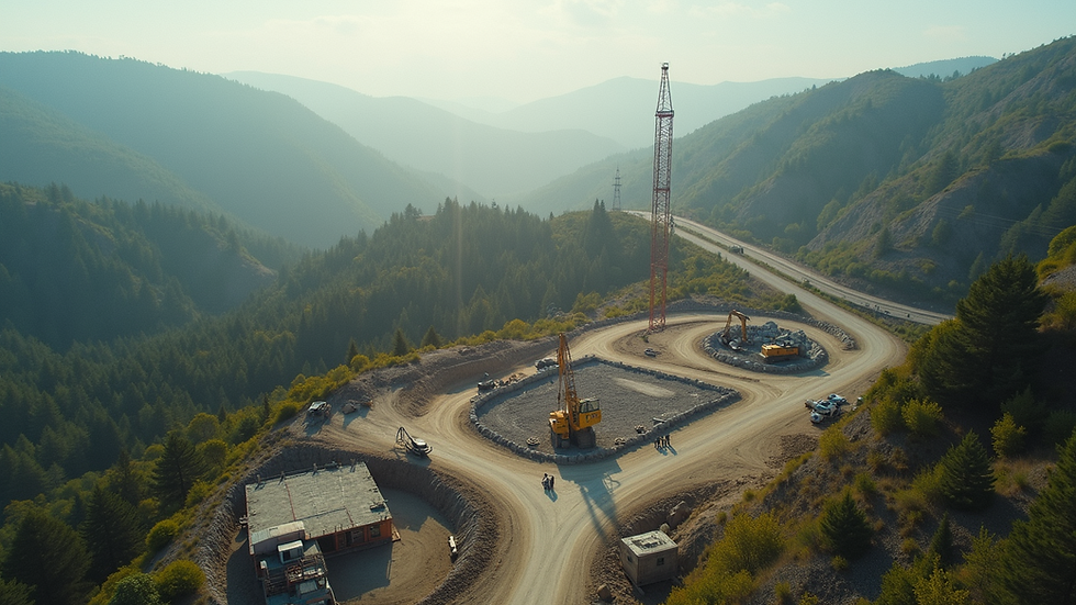 High angle view of a construction site in a natural landscape