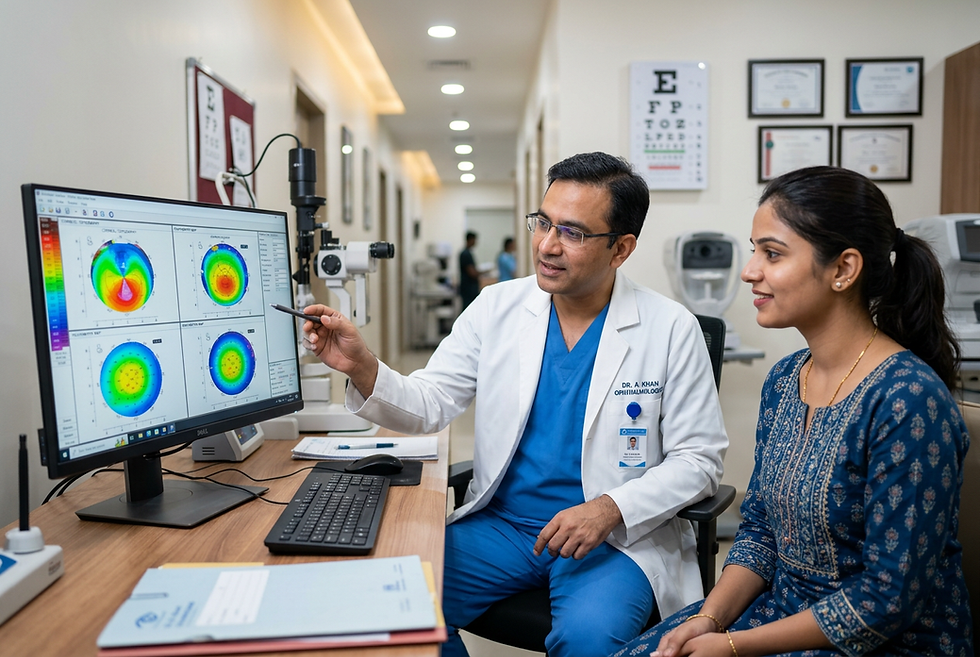 Doctor explaining lasik process to patient for transparency