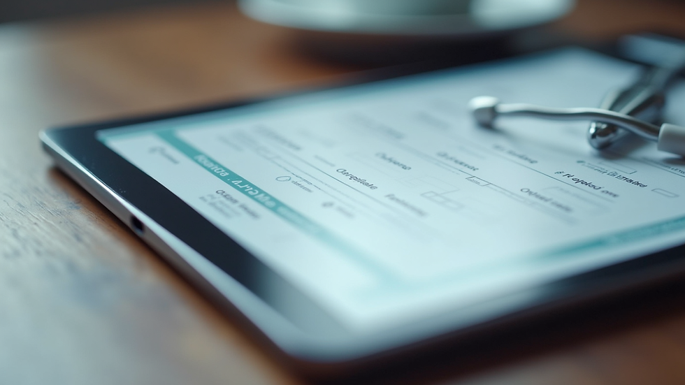 Close-up view of a tablet showing a health questionnaire form