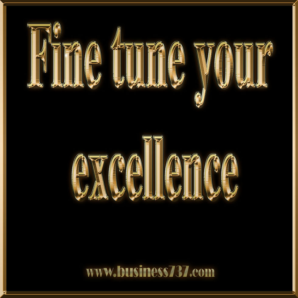Gold writing on black background saying "fine tune your excellence"