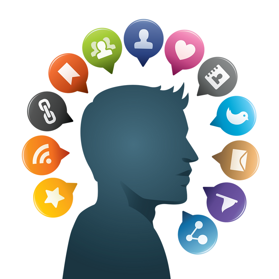 silhouette of man surrounded by social media logos