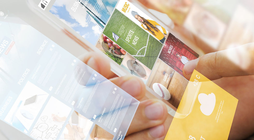 Phone in hand with apps projected as holographic images