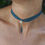Thumbnail: M03	VINTAGE SILVER FLOWER & LEAF ON TEAL SILK CHOKER