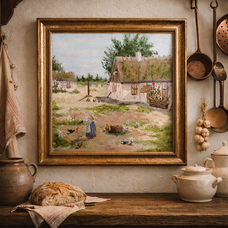 picture of oil painting with old farmerhouse