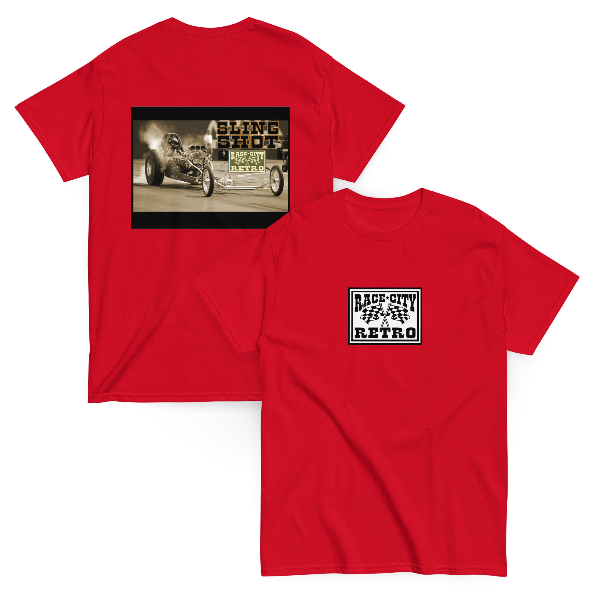 SLING SHOT DRAGSTER TWO SIDED T SHIRT By Race City Retro