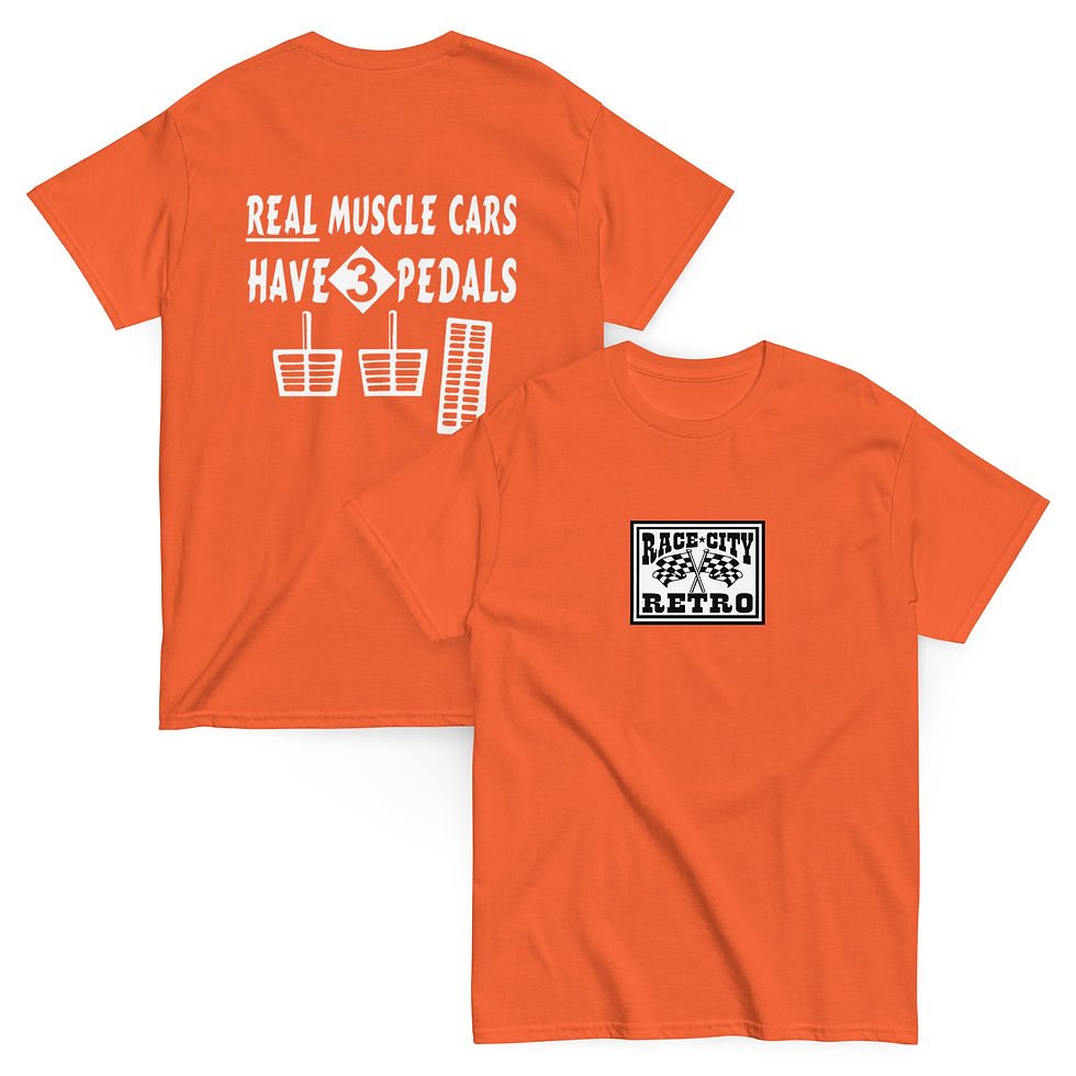 Thumbnail: REAL MUSCLE CARS HAVE 3 PEDALS TWO SIDED T SHIRT By Race City Retro