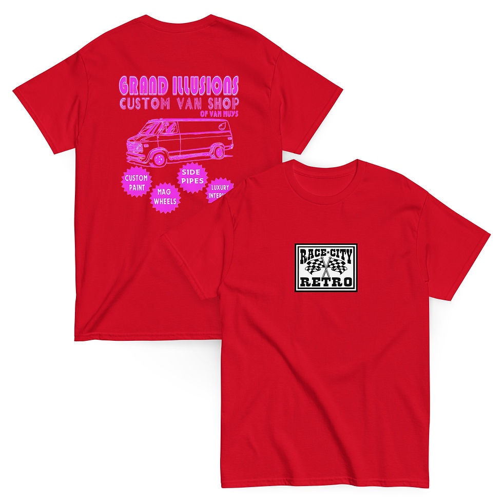 Thumbnail: GRAND ILLUSIONS CUSTOM VAN SHOP TWO SIDED T SHIRT By Race City Retro