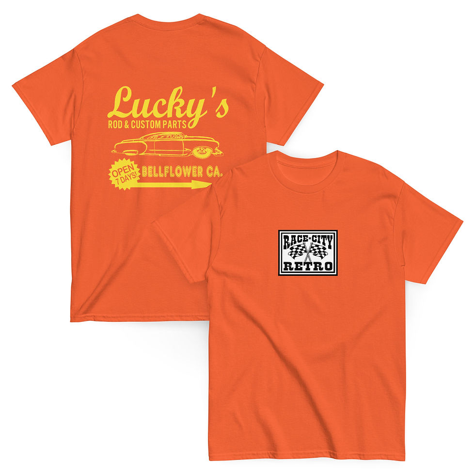 Thumbnail: LUCKY'S ROD & CUSTOM PARTS TWO SIDED T SHIRT By Race City Retro