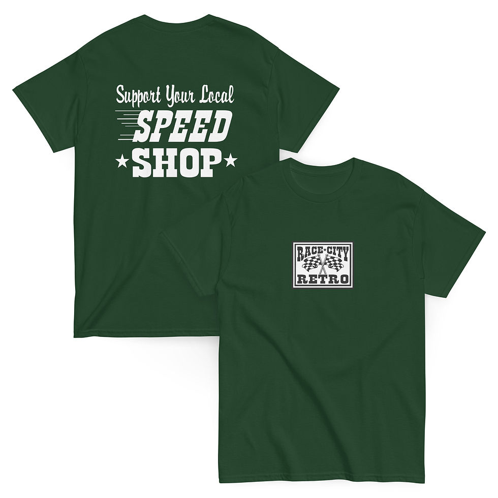 Thumbnail: SUPPORT YOUR LOCAL SPEED SHOP TWO SIDED T SHIRT By Race City Retro