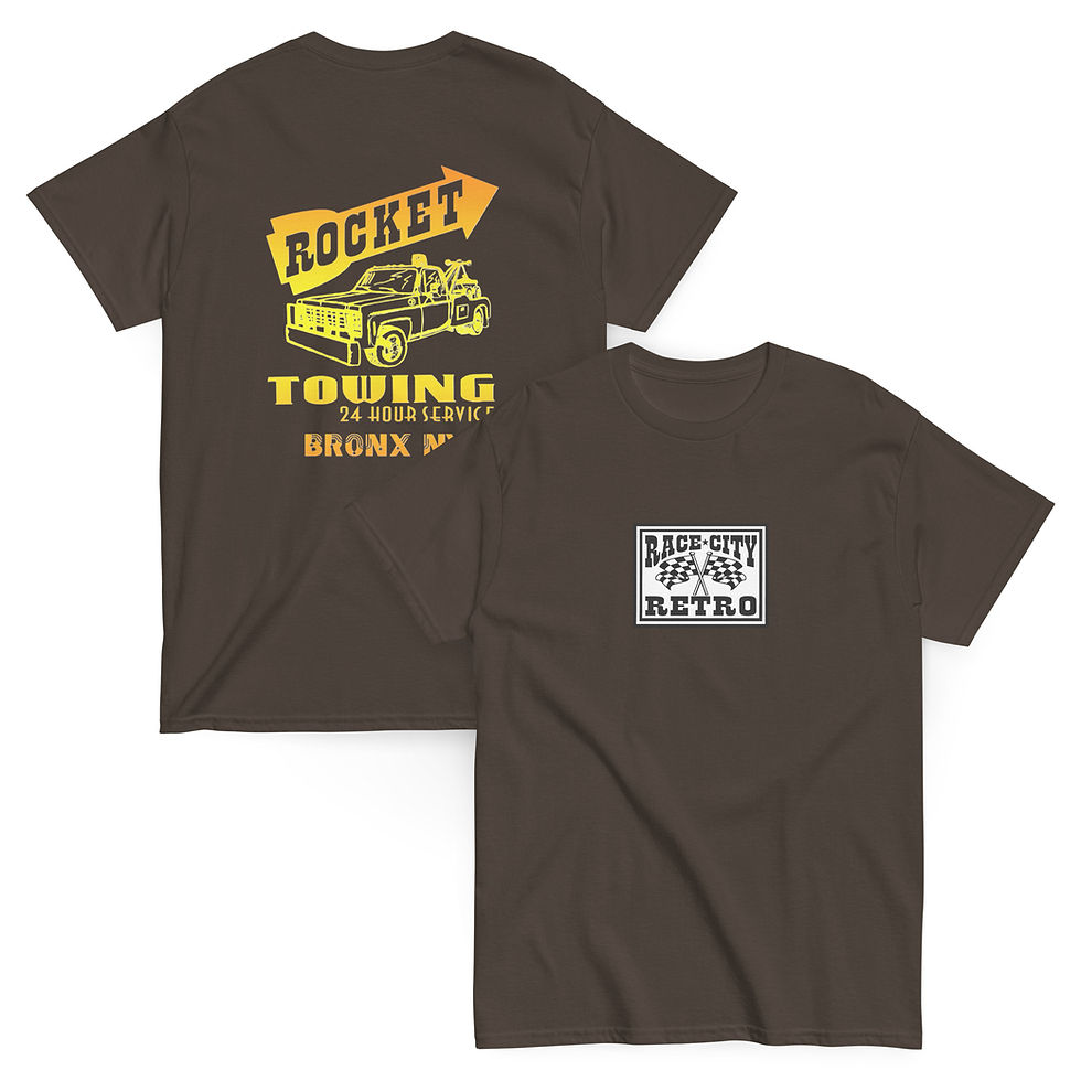 Thumbnail: ROCKET TOWING SQUAREBODY TOW TRUCK TWO SIDED T SHIRT By Race City Retro