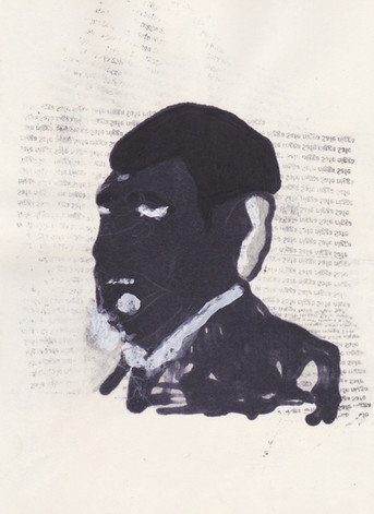 Obama 11, 2016 - Ink, graphite & correction fluid on tore Moleskine sketchbook paper 3 ½" x 5 ½"