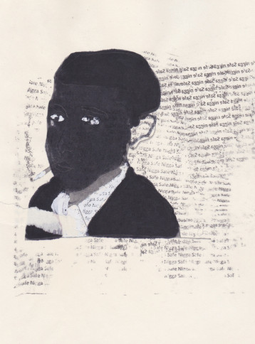 Barrack 3, 2016 - Ink, graphite & correction fluid on tore Moleskine sketchbook paper 3 ½" x 5 ½"