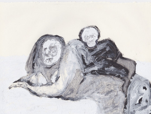 Porn 1 - Oil, graphite & correction fluid on tore Moleskine sketchbook paper 3 ½" x 5 ½"
