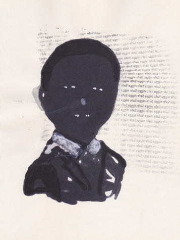 Head 9, 2016 - Ink, graphite & correction fluid on tore Moleskine sketchbook paper 3 ½" x 5 ½"