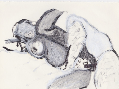 Porn 7 - Oil, graphite & correction fluid on tore Moleskine sketchbook paper 3 ½" x 5 ½"