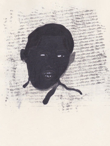 Barrack 2, 2016 - Ink, graphite & correction fluid on tore Moleskine sketchbook paper 3 ½" x 5 ½"