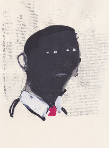 Obama 6, 2016 - Ink, graphite & correction fluid on tore Moleskine sketchbook paper 3 ½" x 5 ½"