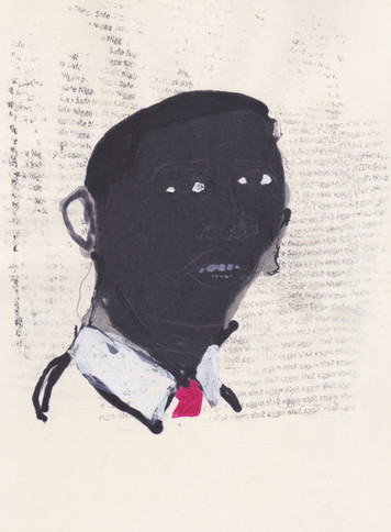 Barrack 6, 2016 - Ink, graphite & correction fluid on tore Moleskine sketchbook paper 3 ½" x 5 ½"