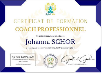 Certificat coach professionnel Johanna SCHOR
