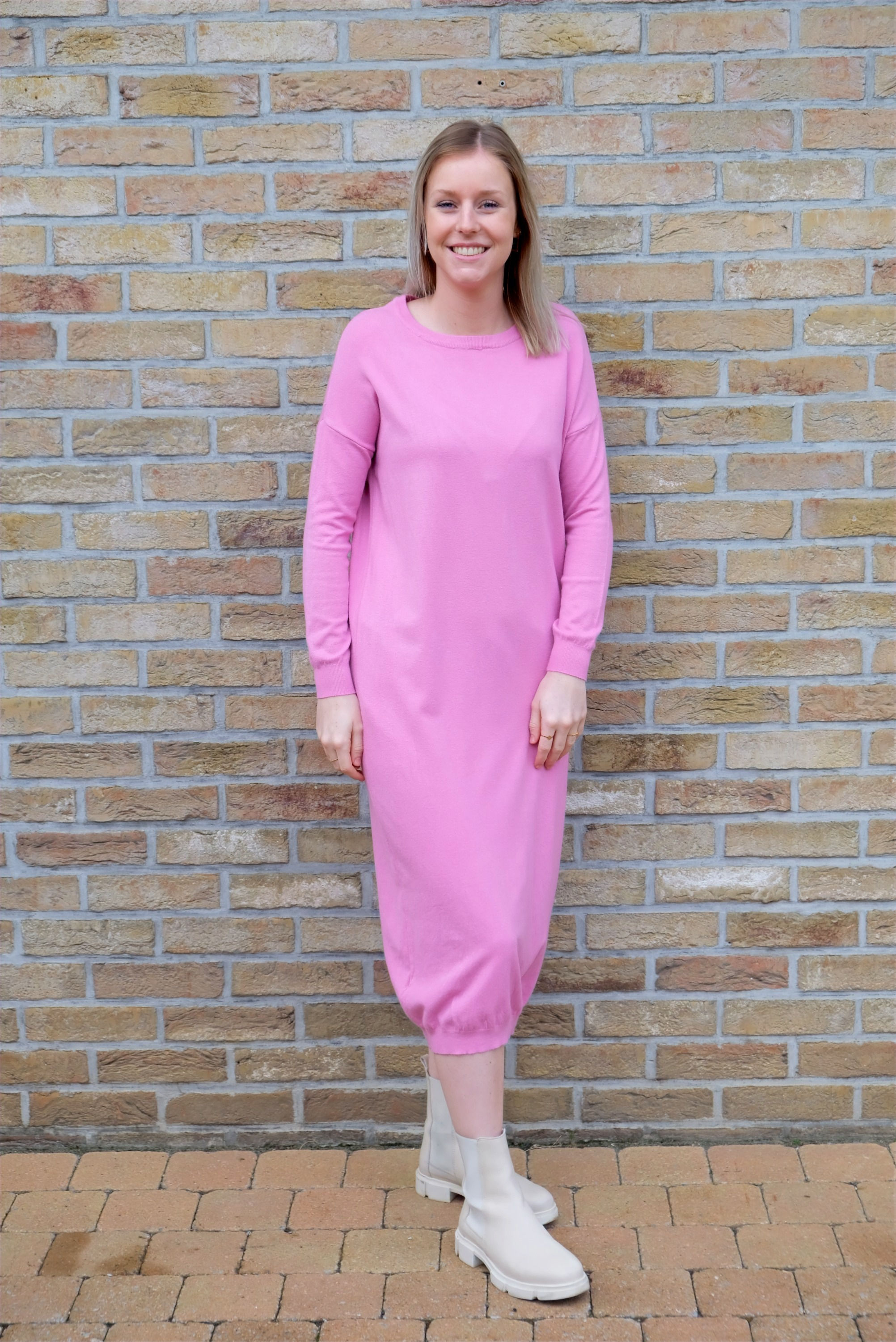 Halflange sweaterjurk - roze