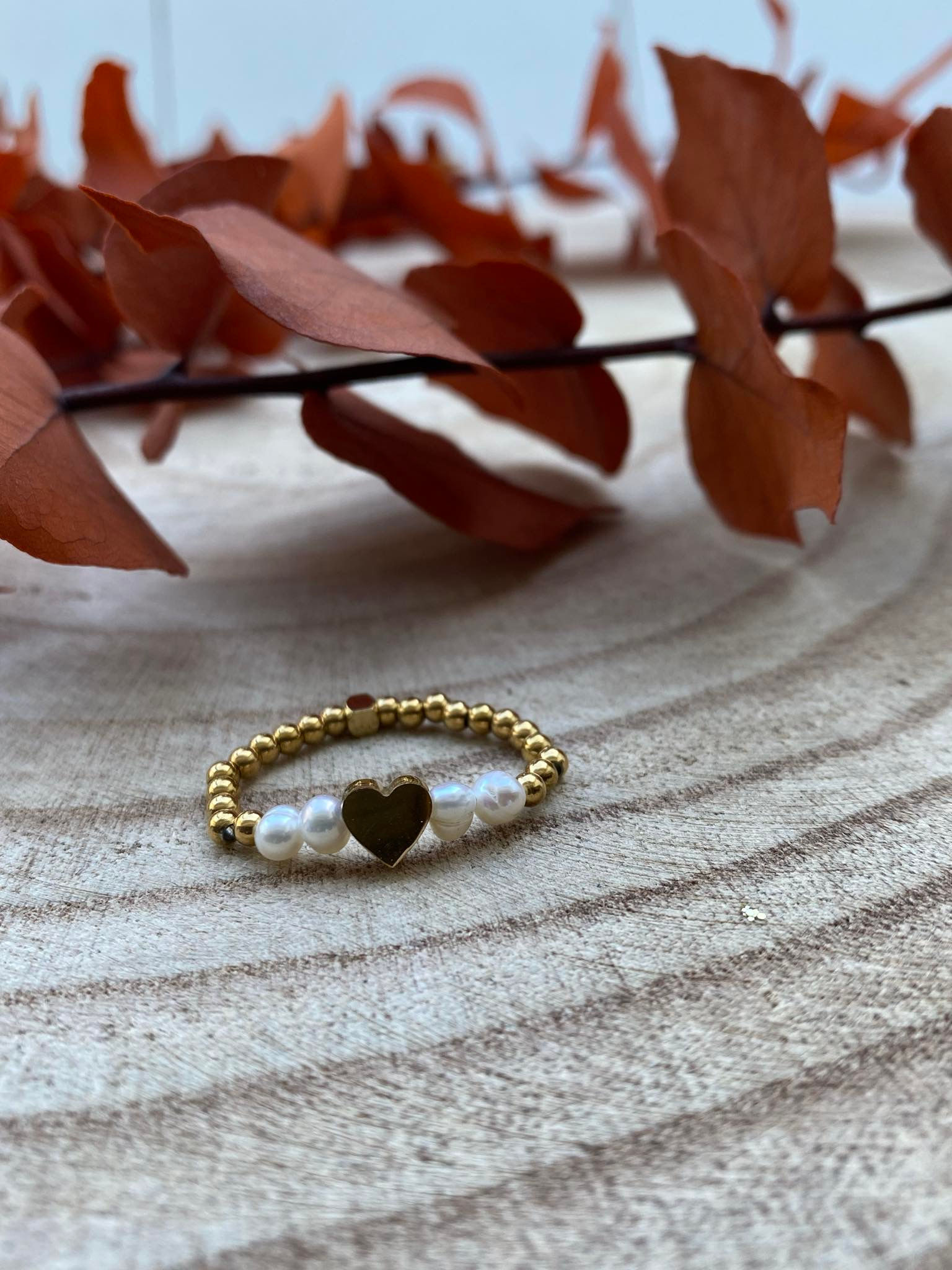 Ring hartje en parels - Goud