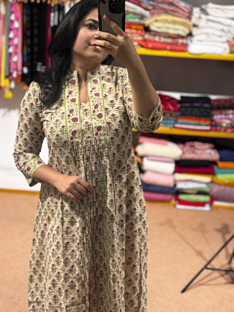 Ruhh Cream Hand-Block Dress