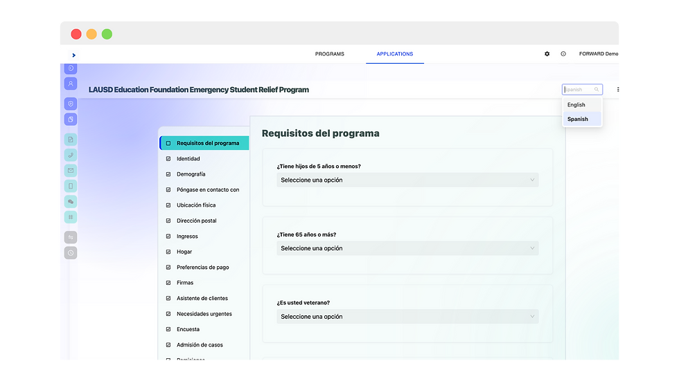 FORWARD application portal in Spanish