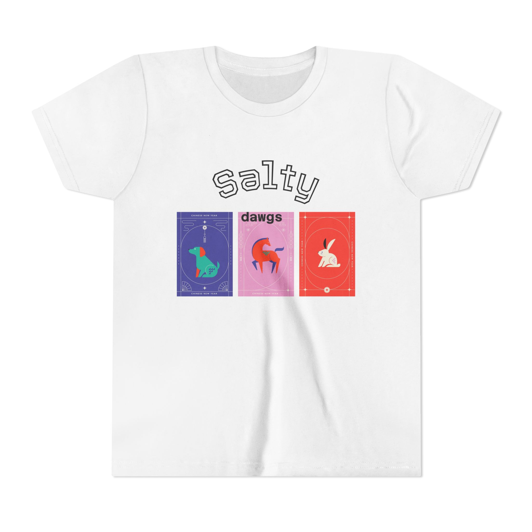 Salty Dawgs Youth T‑Shirt — Colorful Animal Cards Tee for Kids