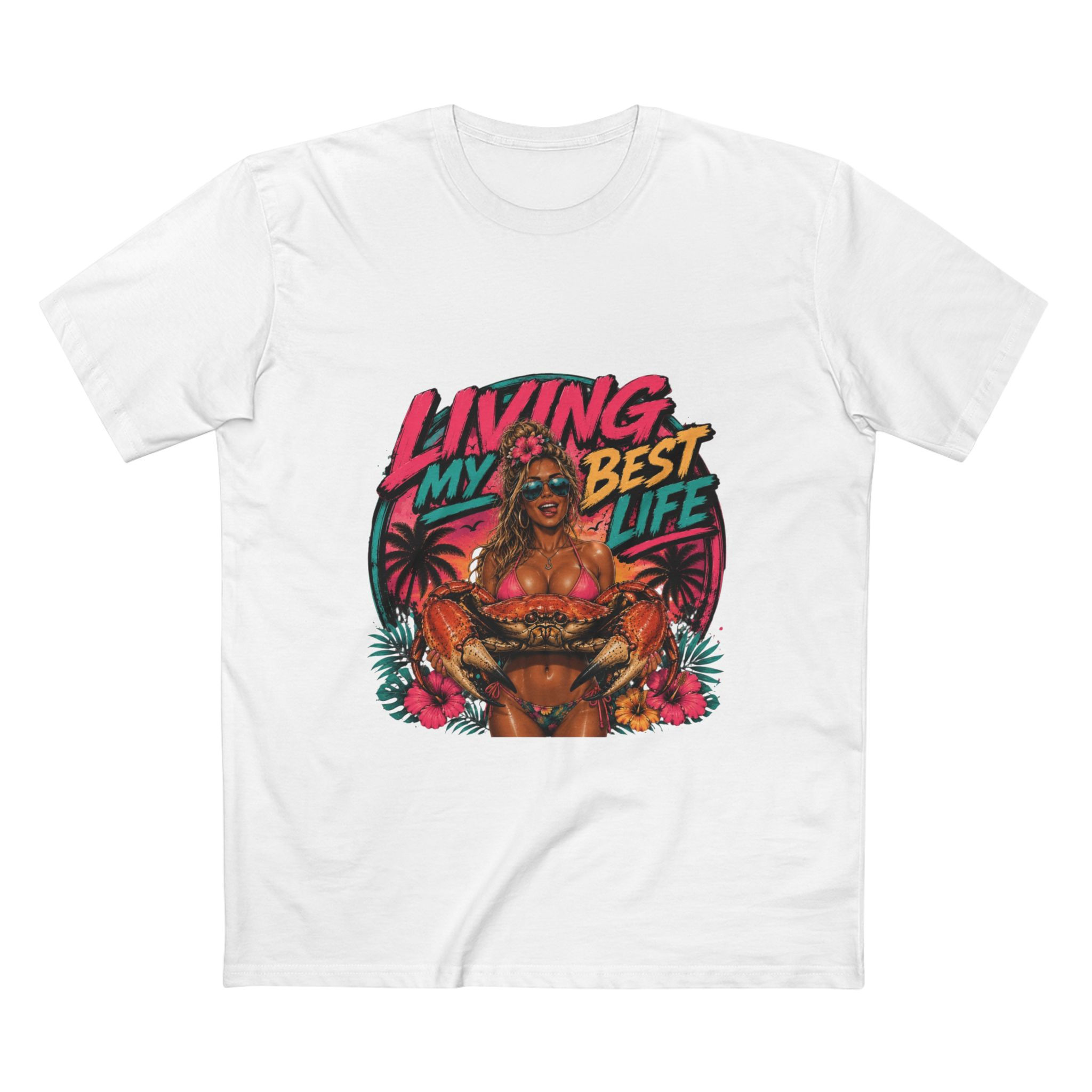 T‑Shirt — "Living My Best Life" Retro Tropical Graphic Tee