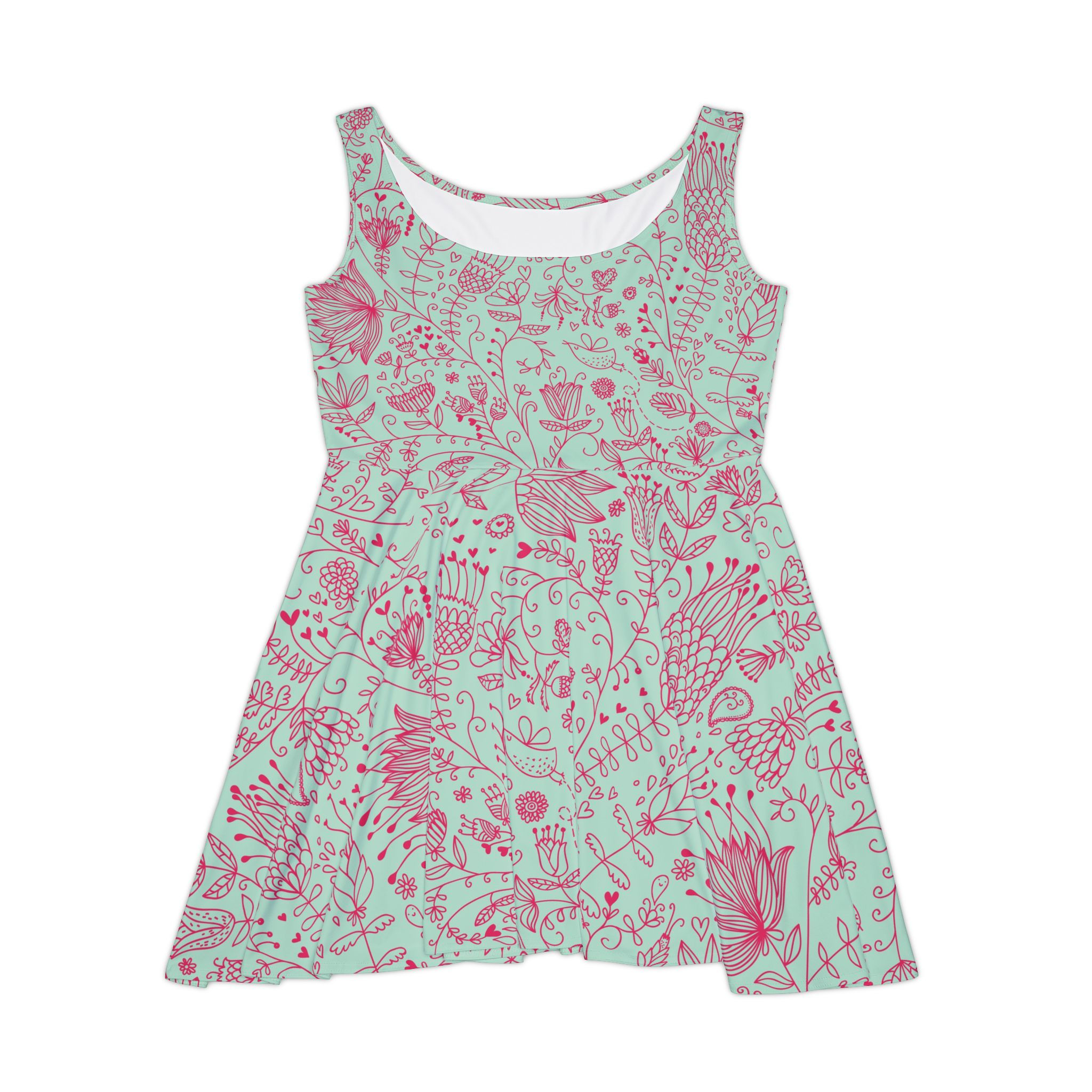 Floral Mint & Pink Skater Dress – All-Over Print Women's Sundress