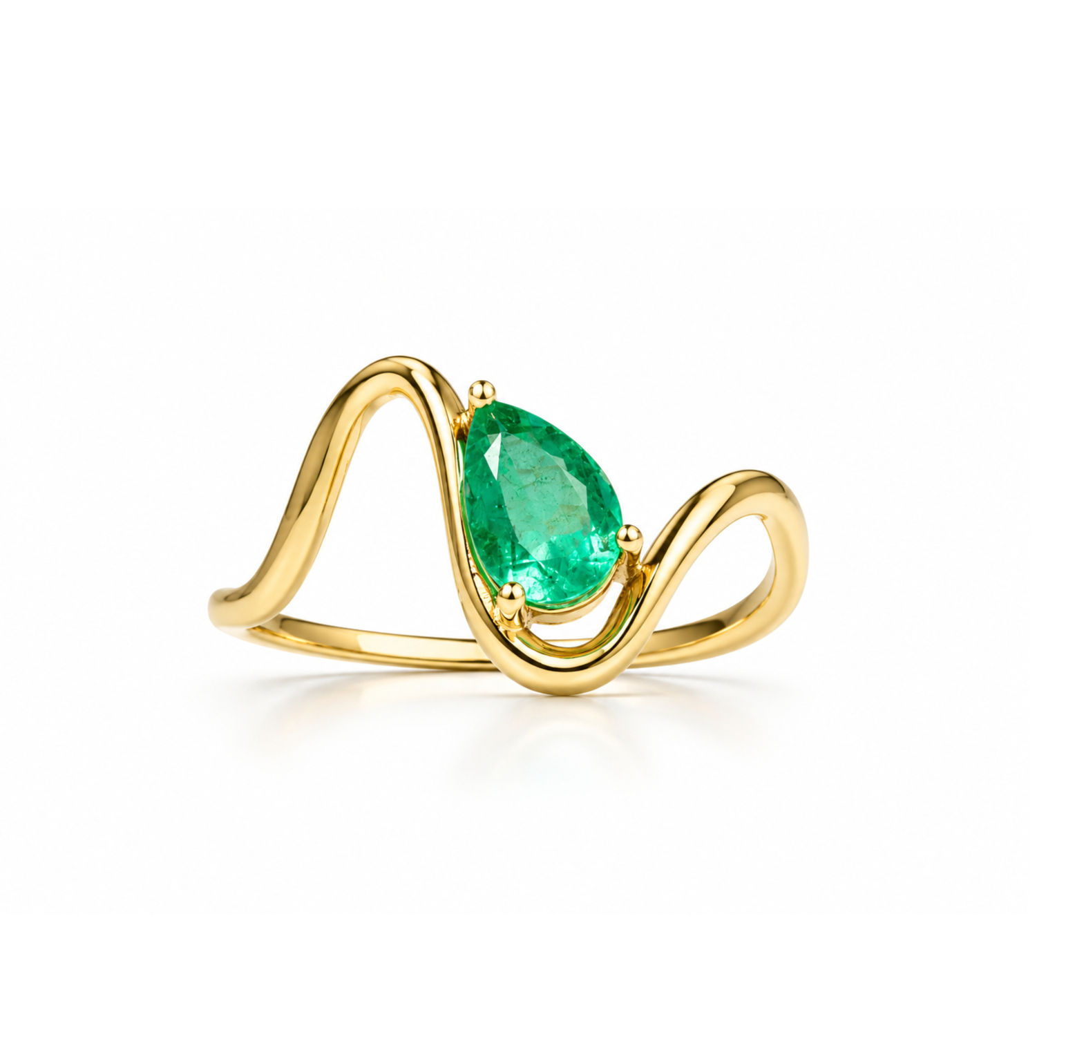 Anillo curvo esmeralda corte pera