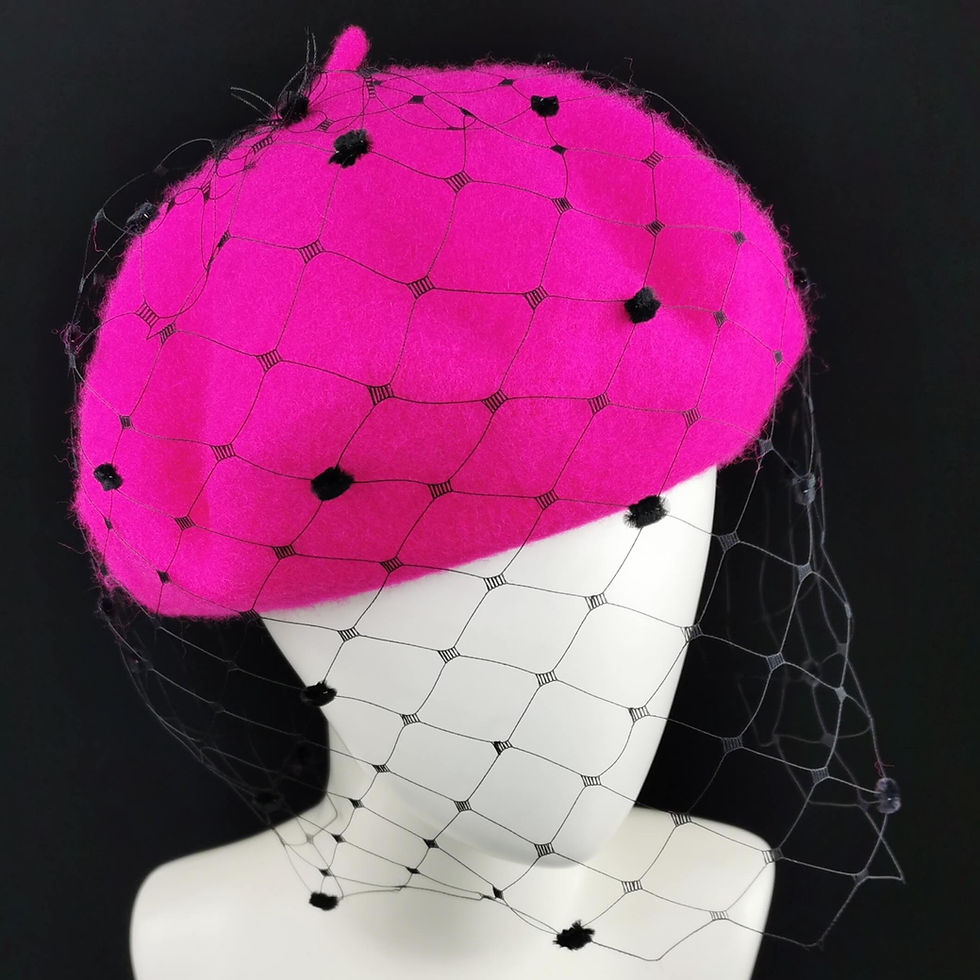 Thumbnail: Basco con veletta e pois in ciniglia. Beret with Veil. Claudia della Frattina JCN Fascinators