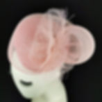 Pink headpiece in sinamay straw and crinoline with dew effect beads, Wedding Fascinator