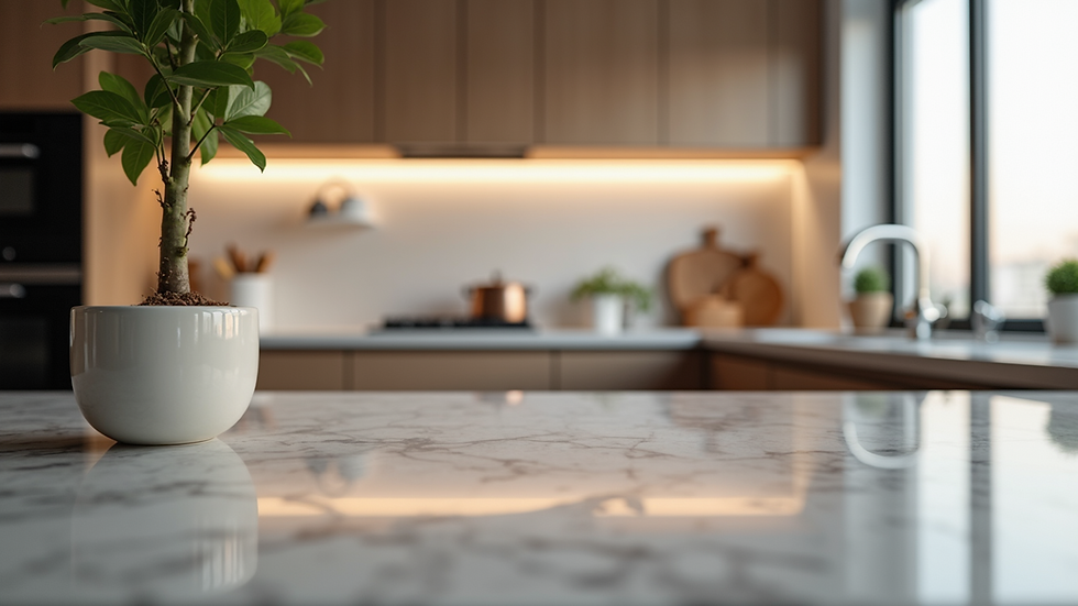 Close-up view of a modern kitchen with an island and stylish decor