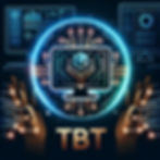 TBT logo with computer and network connections, a futuristic design, glowing effects, a di