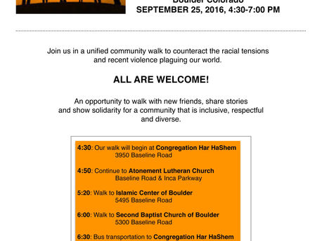 The Lemon Tree Group’s 3rd Annual Walk for Unity:
Extending Hands Beyond
Fear
Boulder Colorado SEPTE