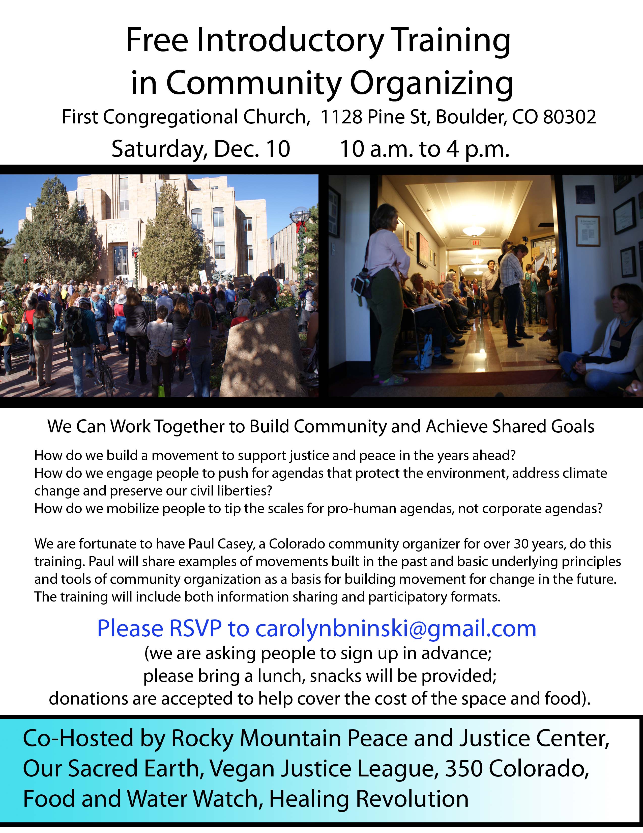 free introductory training in community organizing december 10th