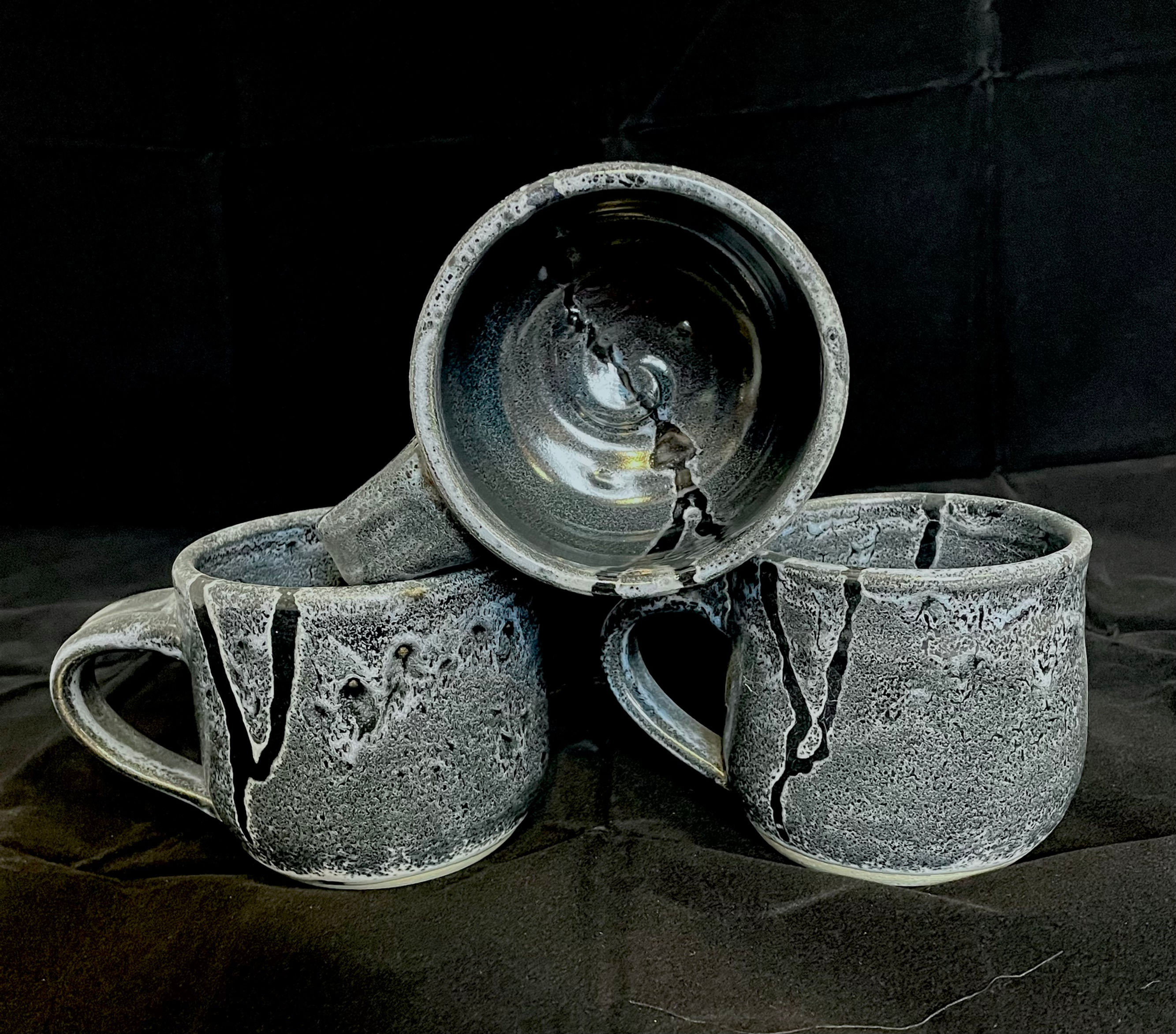 grey black graphic mug