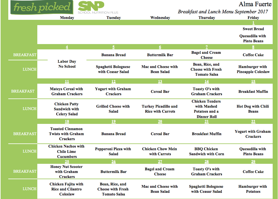 Alma Fuerte Healthy School Lunch - September