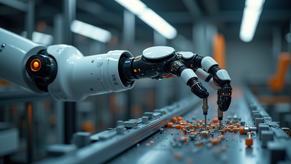 Close-up view of AI-powered robotic arm assembling components