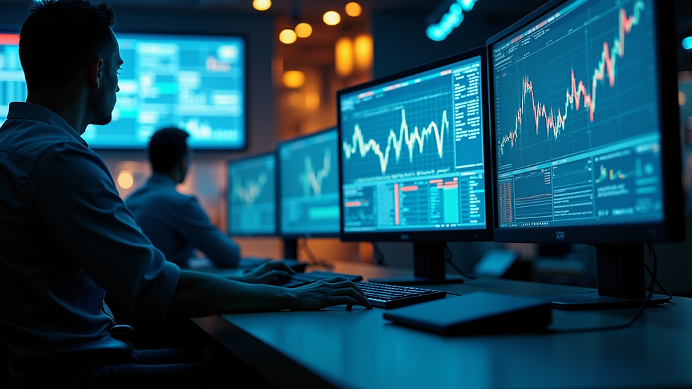 Eye-level view of industrial control room with data screens