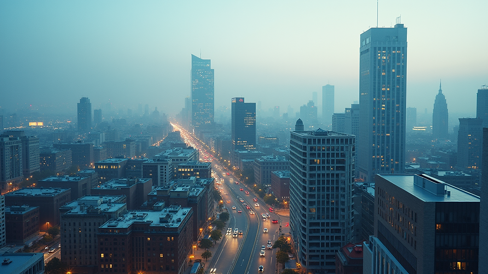 High angle view of a cityscape with digital overlays